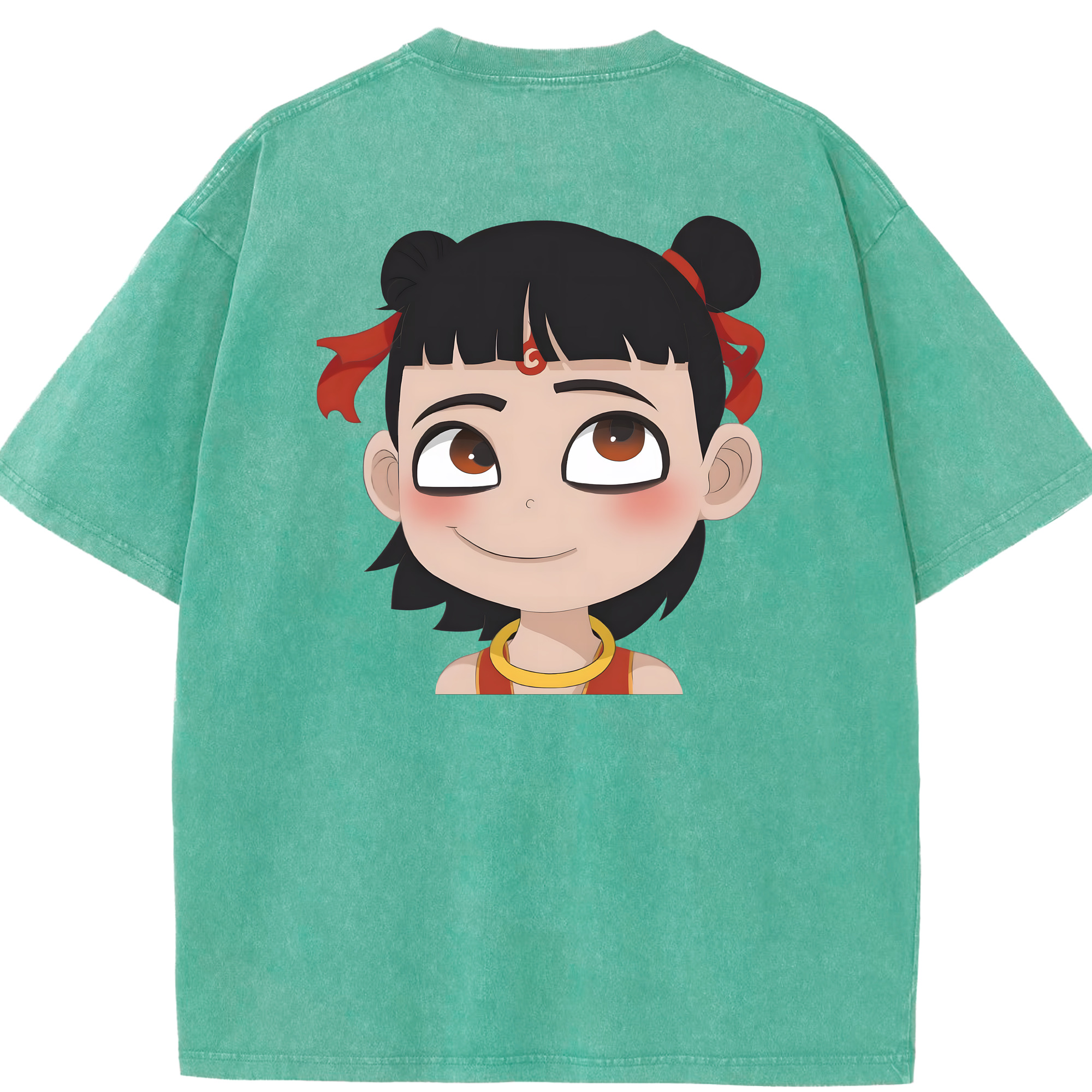 （画像用） Ne Zha 2 ナタ 魔童の大暴れ 綿100% ヴィンテージ風 半袖Tシャツ（背面プリント）